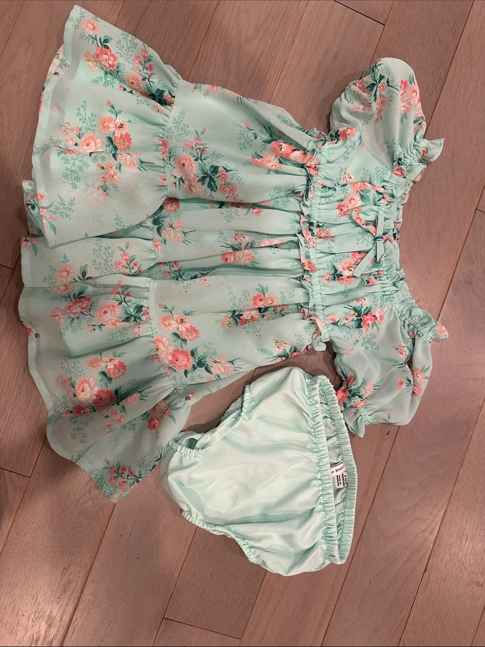 Janie and Jack Mint Green Floral Ruffle Dress
